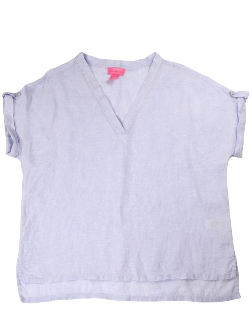Isaac Mizrahi 100% Linen Blue V Neck Blouse Top Size M Relaxed Fit